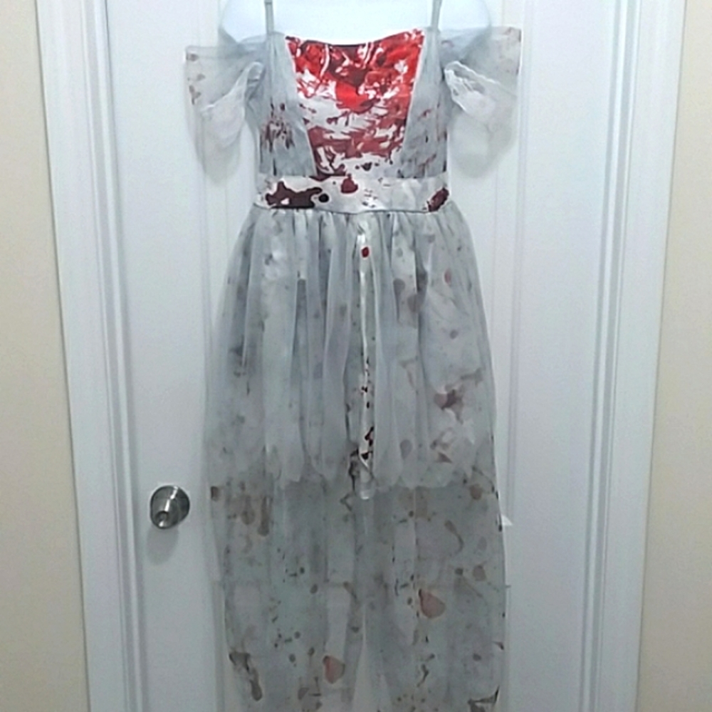 Zombie Bride Halloween Costume Dress W/Bloody Socks